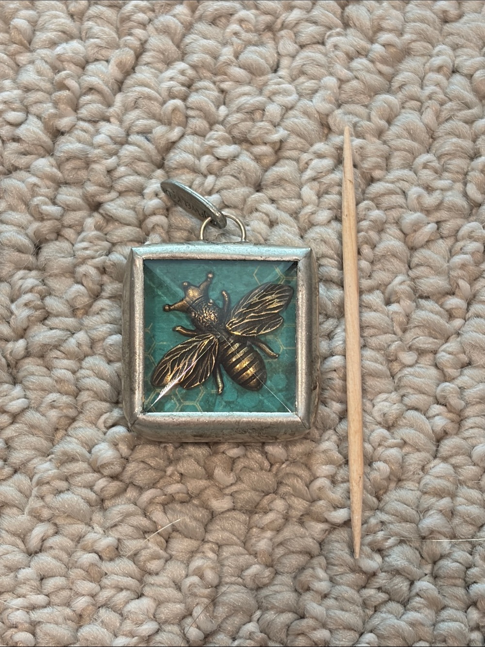 Jewel Kade Brass Bee Pendant with Teal Background
